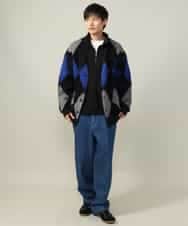 KHCLV26079 a.v.v MEN(アー・ヴェ・ヴェ) 【肌触りなめらか】アーガイル柄シャギーニットカーディガン(厚手） ネイビー×ボルドー