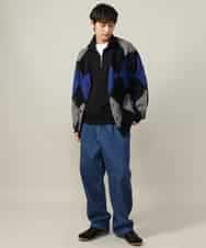KHCLV26079 a.v.v MEN(アー・ヴェ・ヴェ) 【肌触りなめらか】アーガイル柄シャギーニットカーディガン(厚手） ネイビー×ボルドー