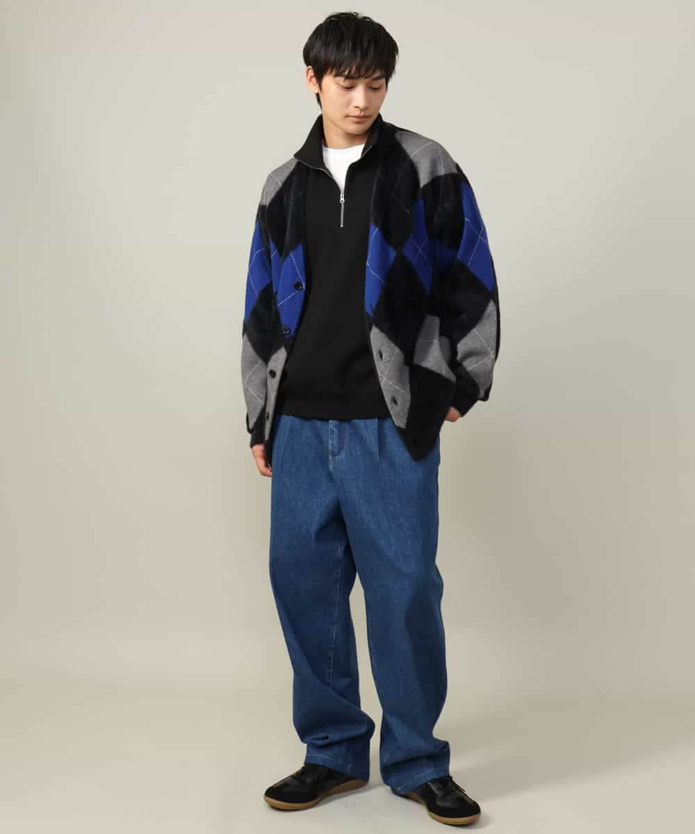 KHCLV26079 a.v.v MEN(アー・ヴェ・ヴェ) 【肌触りなめらか】アーガイル柄シャギーニットカーディガン(厚手） ネイビー×ボルドー