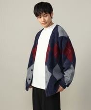 肌触りなめらか】アーガイル柄シャギーニットカーディガン(厚手 肌触りなめらか】アーガイル柄シャギーニットカーディガン(厚手