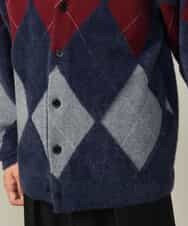 KHCLV26079 a.v.v MEN(アー・ヴェ・ヴェ) 【肌触りなめらか】アーガイル柄シャギーニットカーディガン(厚手） ネイビー×ボルドー