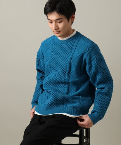 KHFAA42044 a.v.v MEN 【プレゼントにもオススメ】アラン編みクルーネックニット