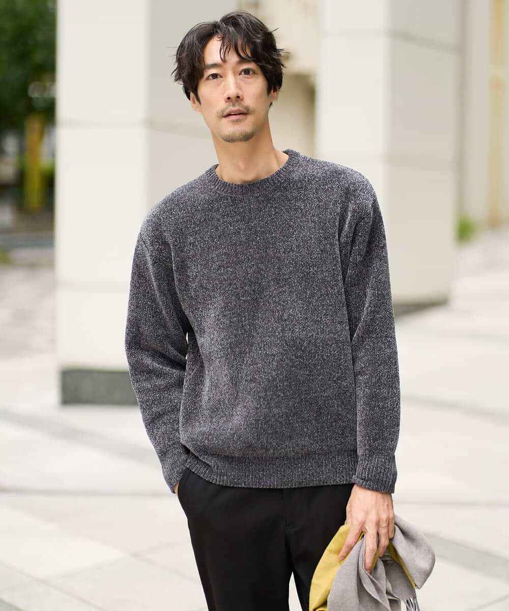 KHFAD01059 a.v.v MEN(アー・ヴェ・ヴェ) 【手洗い】モールクルーネックニット ダークグレー