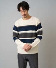 KHFAD03054 a.v.v MEN(アー・ヴェ・ヴェ) 【洗濯機で洗える】モールランダムボーダークルーネックニット ダークブルー系