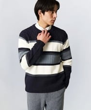 KHFAD03054 a.v.v MEN(アー・ヴェ・ヴェ) 【洗濯機で洗える】モールランダムボーダークルーネックニット ネイビー系