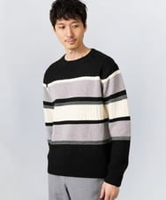 KHFAD03054 a.v.v MEN(アー・ヴェ・ヴェ) 【洗濯機で洗える】モールランダムボーダークルーネックニット ブラック系
