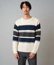 KHFAD03054 a.v.v MEN(アー・ヴェ・ヴェ) 【洗濯機で洗える】モールランダムボーダークルーネックニット ブラック系