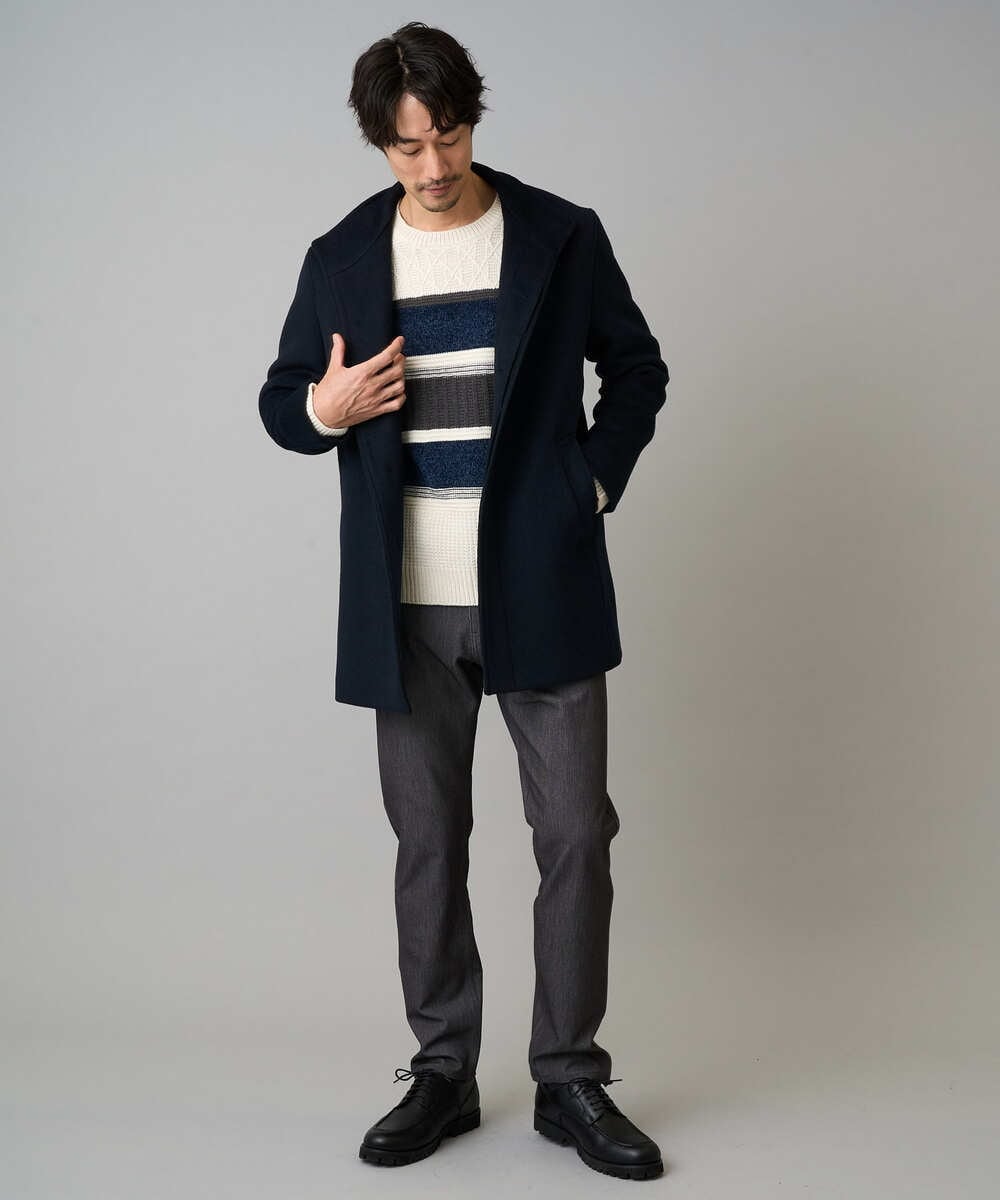 KHFAD03054 a.v.v MEN(アー・ヴェ・ヴェ) 【洗濯機で洗える】モールランダムボーダークルーネックニット ブラック系