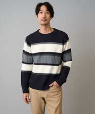 KHFAD03054 a.v.v MEN(アー・ヴェ・ヴェ) 【洗濯機で洗える】モールランダムボーダークルーネックニット ブラック系