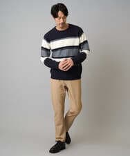 KHFAD03054 a.v.v MEN(アー・ヴェ・ヴェ) 【洗濯機で洗える】モールランダムボーダークルーネックニット ブラック系