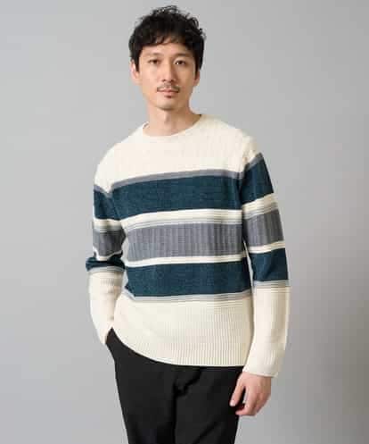 KHFAD03054 a.v.v MEN 【洗濯機で洗える】モールボーダークルーネックニット