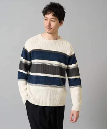 KHFAD03054 a.v.v MEN 【洗濯機で洗える】モールボーダークルーネックニット