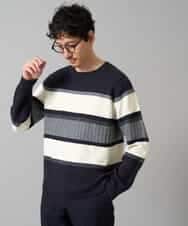 KHFAD03054 a.v.v MEN(アー・ヴェ・ヴェ) 【洗濯機で洗える】モールボーダークルーネックニット ネイビー系