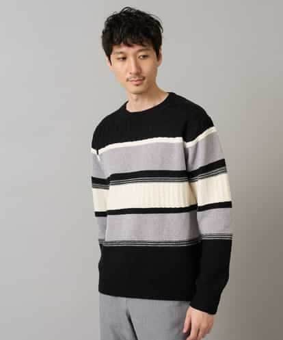 KHFAD03054 a.v.v MEN 【洗濯機で洗える】モールボーダークルーネックニット