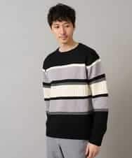KHFAD03054 a.v.v MEN(アー・ヴェ・ヴェ) 【洗濯機で洗える】モールボーダークルーネックニット ブラック系