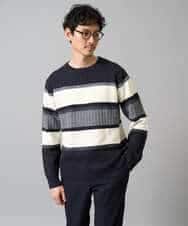 KHFAD03054 a.v.v MEN(アー・ヴェ・ヴェ) 【洗濯機で洗える】モールボーダークルーネックニット ブラック系