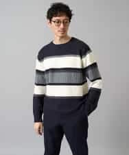 KHFAD03054 a.v.v MEN(アー・ヴェ・ヴェ) 【洗濯機で洗える】モールボーダークルーネックニット ブラック系