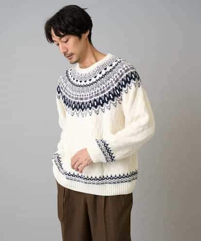 KHFAD24069 a.v.v MEN 【洗える】モール求心柄クルーネックニット