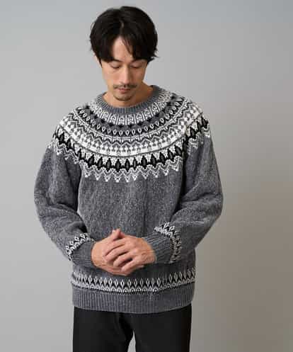 KHFAD24069 a.v.v MEN 【洗える】モール求心柄クルーネックニット