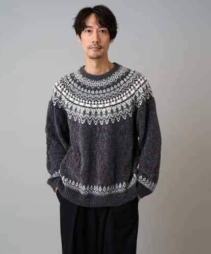 KHFAD24069 a.v.v MEN 【洗える】モール求心柄クルーネックニット