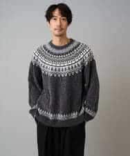 KHFAD24069 a.v.v MEN(アー・ヴェ・ヴェ) 【洗える】モール求心柄クルーネックニット ダークグレー