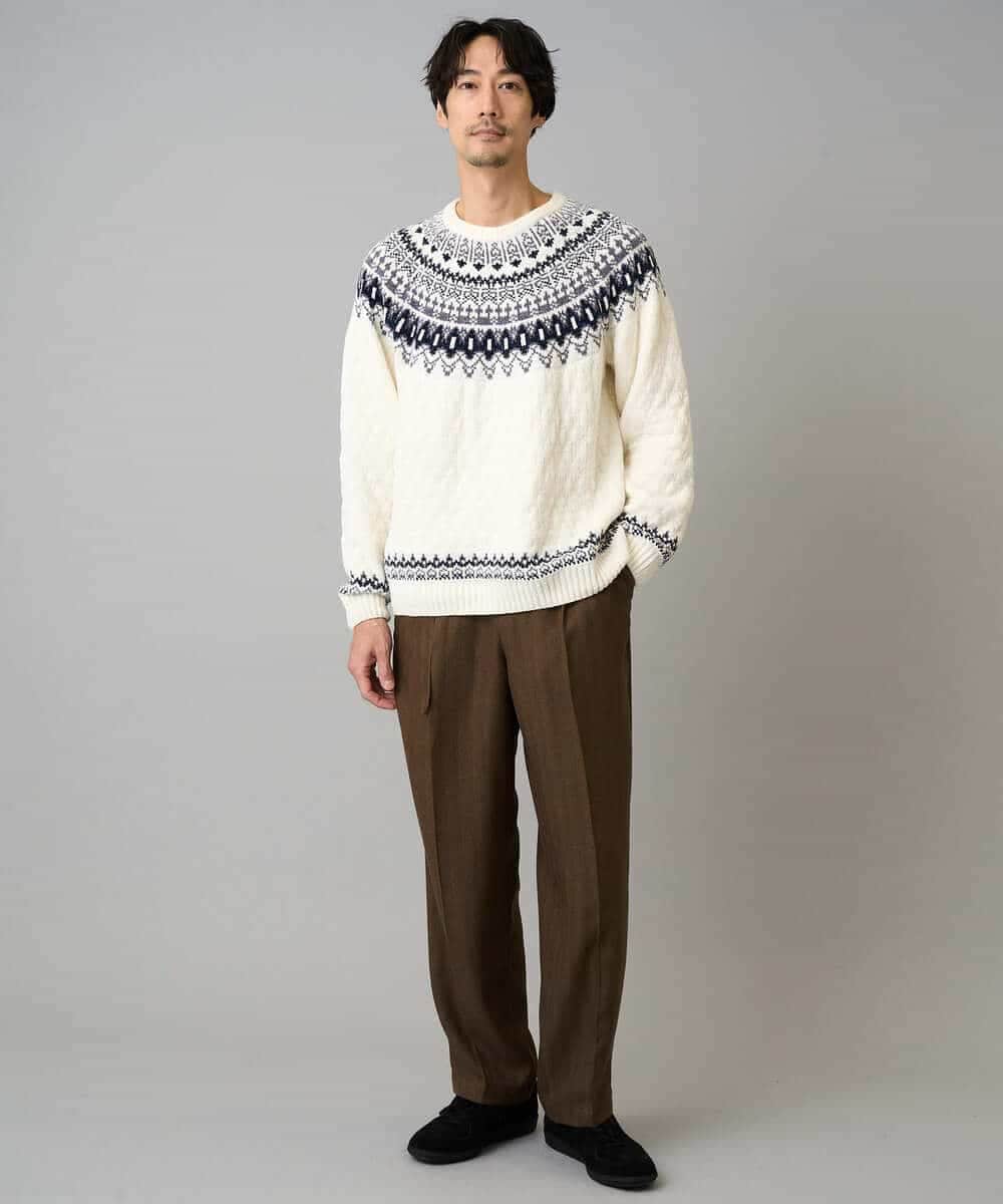 KHFAD24069 a.v.v MEN(アー・ヴェ・ヴェ) 【洗える】モール求心柄クルーネックニット ダークグレー