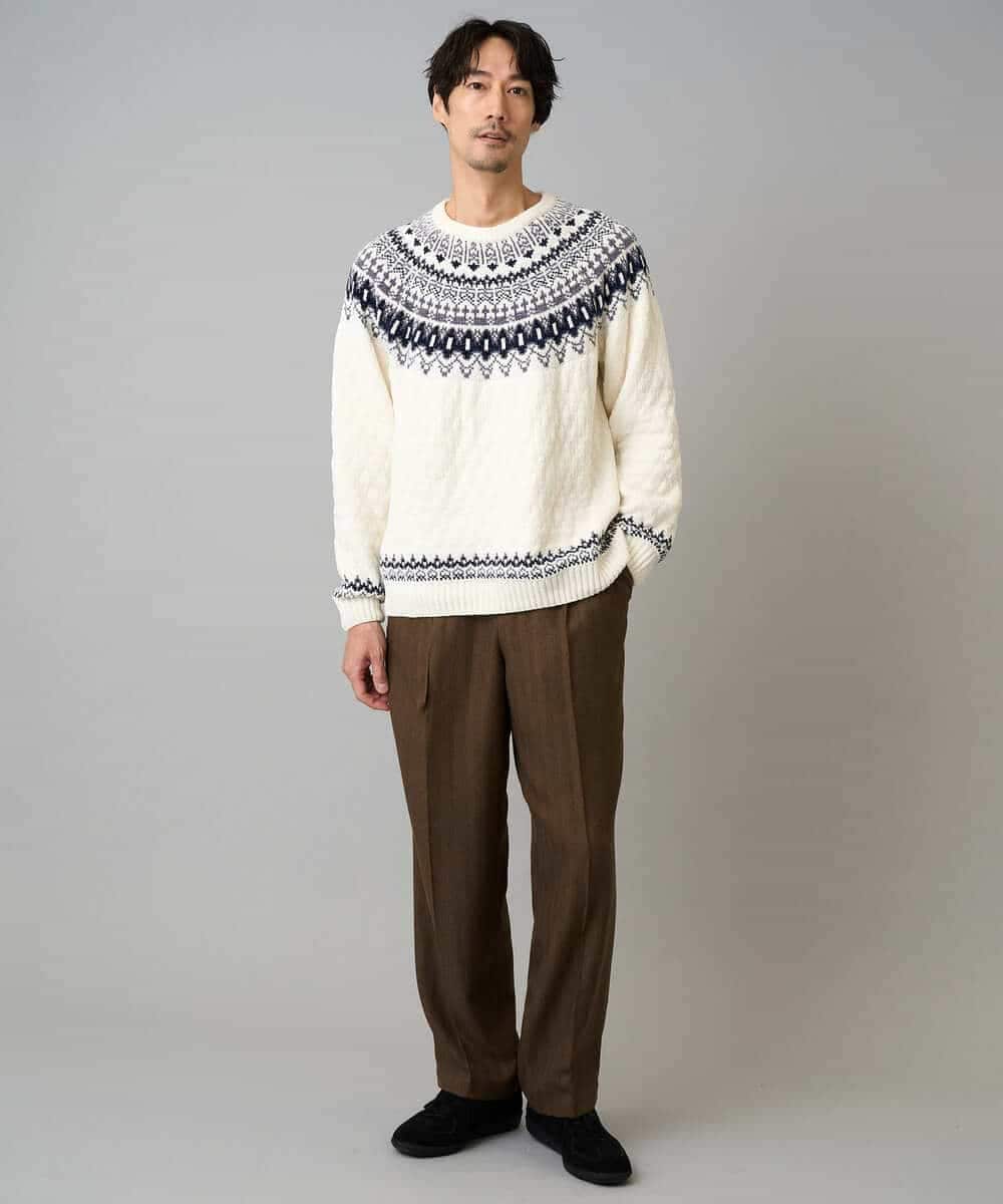 KHFAD24069 a.v.v MEN(アー・ヴェ・ヴェ) 【洗える】モール求心柄クルーネックニット ダークグレー