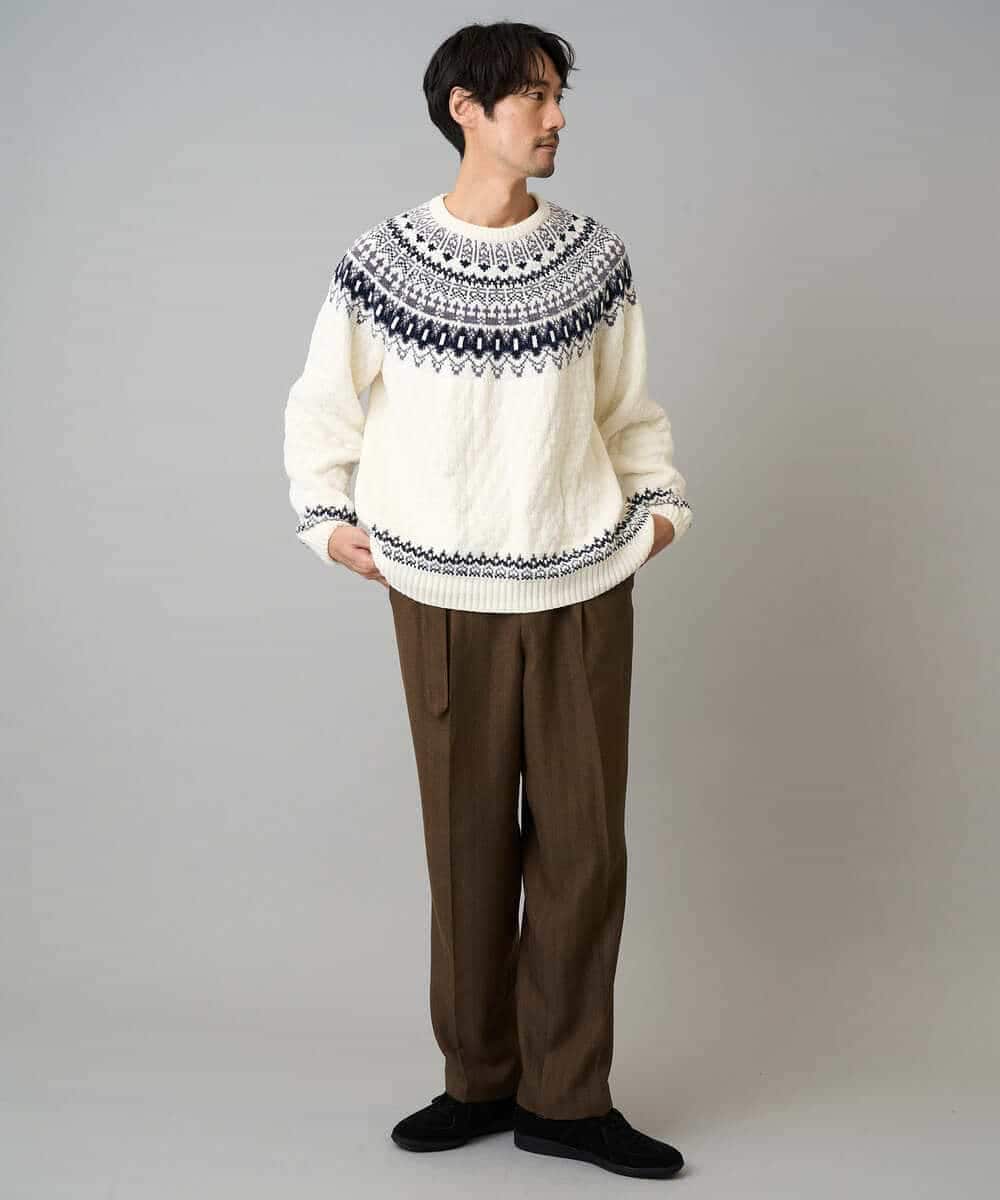 KHFAD24069 a.v.v MEN(アー・ヴェ・ヴェ) 【洗える】モール求心柄クルーネックニット ダークグレー