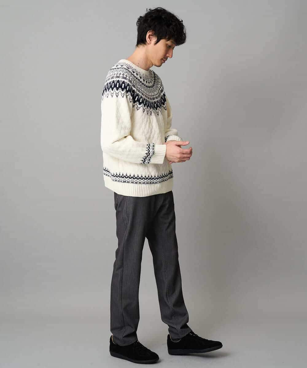 KHFAD24069 a.v.v MEN(アー・ヴェ・ヴェ) 【洗える】モール求心柄クルーネックニット ダークグレー