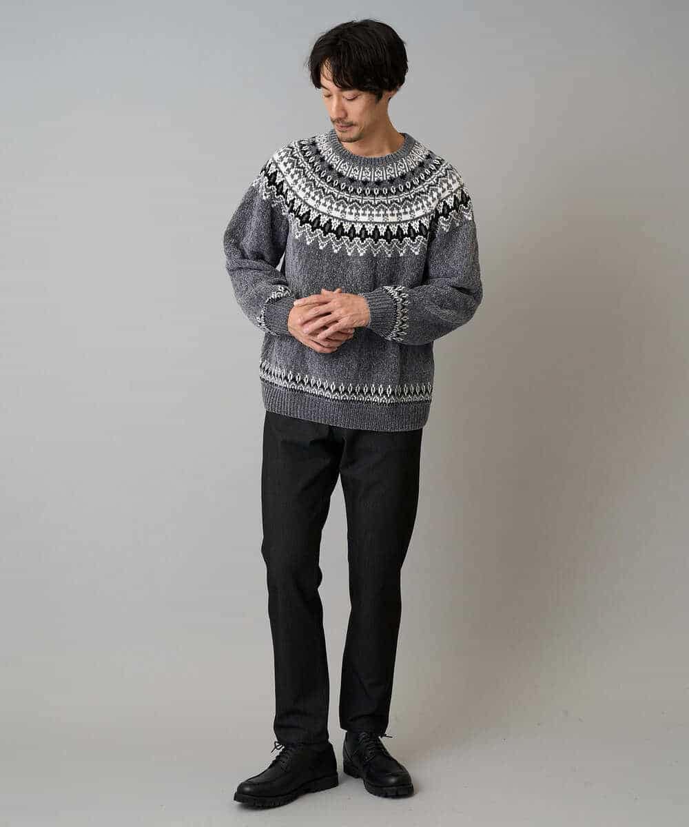 KHFAD24069 a.v.v MEN(アー・ヴェ・ヴェ) 【洗える】モール求心柄クルーネックニット ダークグレー