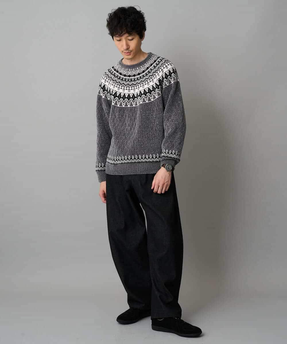 KHFAD24069 a.v.v MEN(アー・ヴェ・ヴェ) 【洗える】モール求心柄クルーネックニット ダークグレー