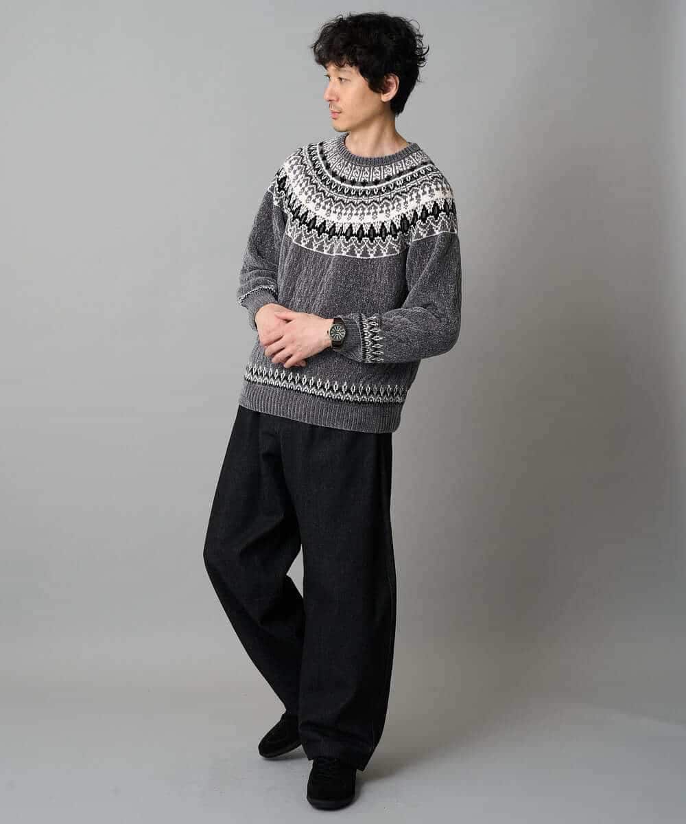 KHFAD24069 a.v.v MEN(アー・ヴェ・ヴェ) 【洗える】モール求心柄クルーネックニット ダークグレー