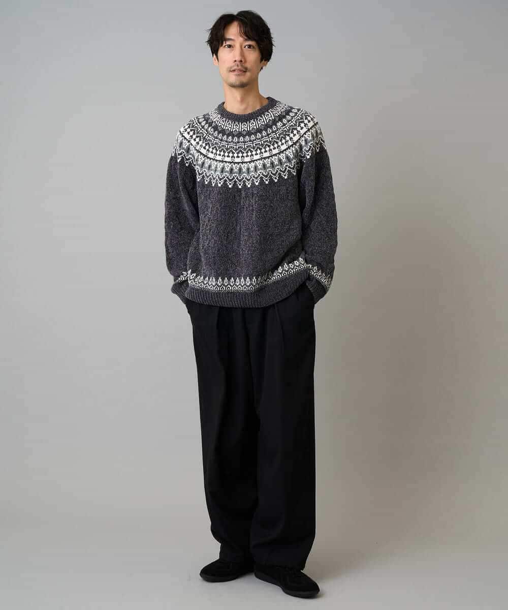 KHFAD24069 a.v.v MEN(アー・ヴェ・ヴェ) 【洗える】モール求心柄クルーネックニット ダークグレー