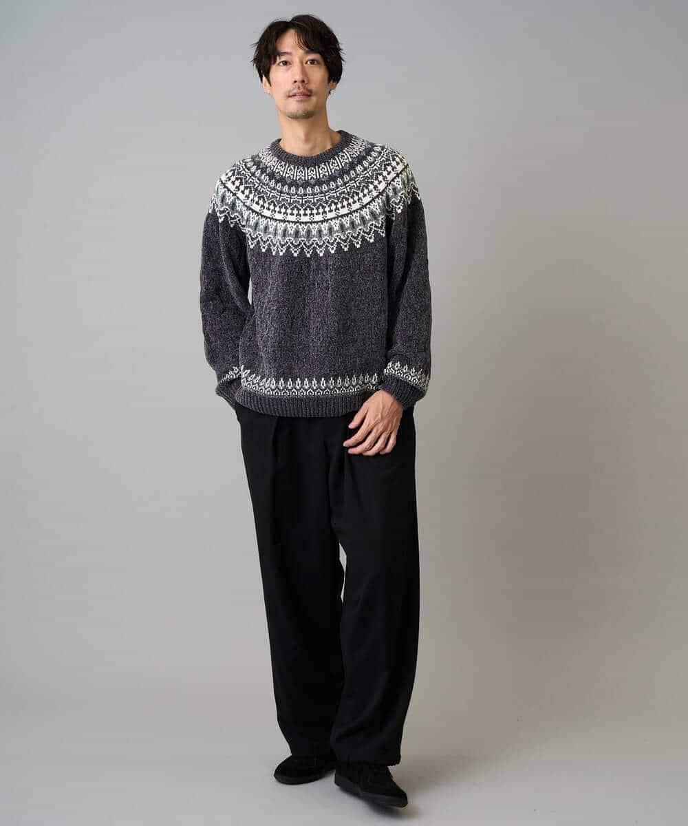 KHFAD24069 a.v.v MEN(アー・ヴェ・ヴェ) 【洗える】モール求心柄クルーネックニット ダークグレー