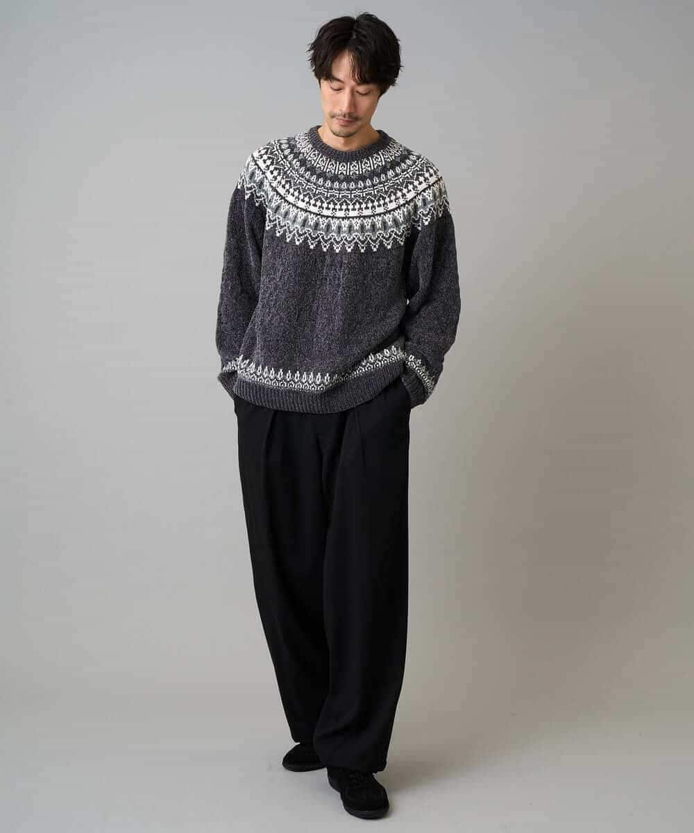 KHFAD24069 a.v.v MEN(アー・ヴェ・ヴェ) 【洗える】モール求心柄クルーネックニット ダークグレー