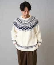 KHFAD24069 a.v.v MEN(アー・ヴェ・ヴェ) 【洗える】モール求心柄クルーネックニット ダークグレー