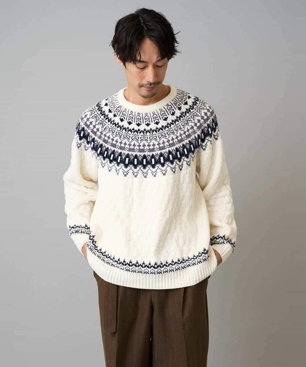 KHFAD24069 a.v.v MEN(アー・ヴェ・ヴェ) 【洗える】モール求心柄クルーネックニット ダークグレー