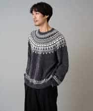 KHFAD24069 a.v.v MEN(アー・ヴェ・ヴェ) 【洗える】モール求心柄クルーネックニット ダークグレー