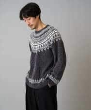 KHFAD24069 a.v.v MEN(アー・ヴェ・ヴェ) 【洗える】モール求心柄クルーネックニット ダークグレー