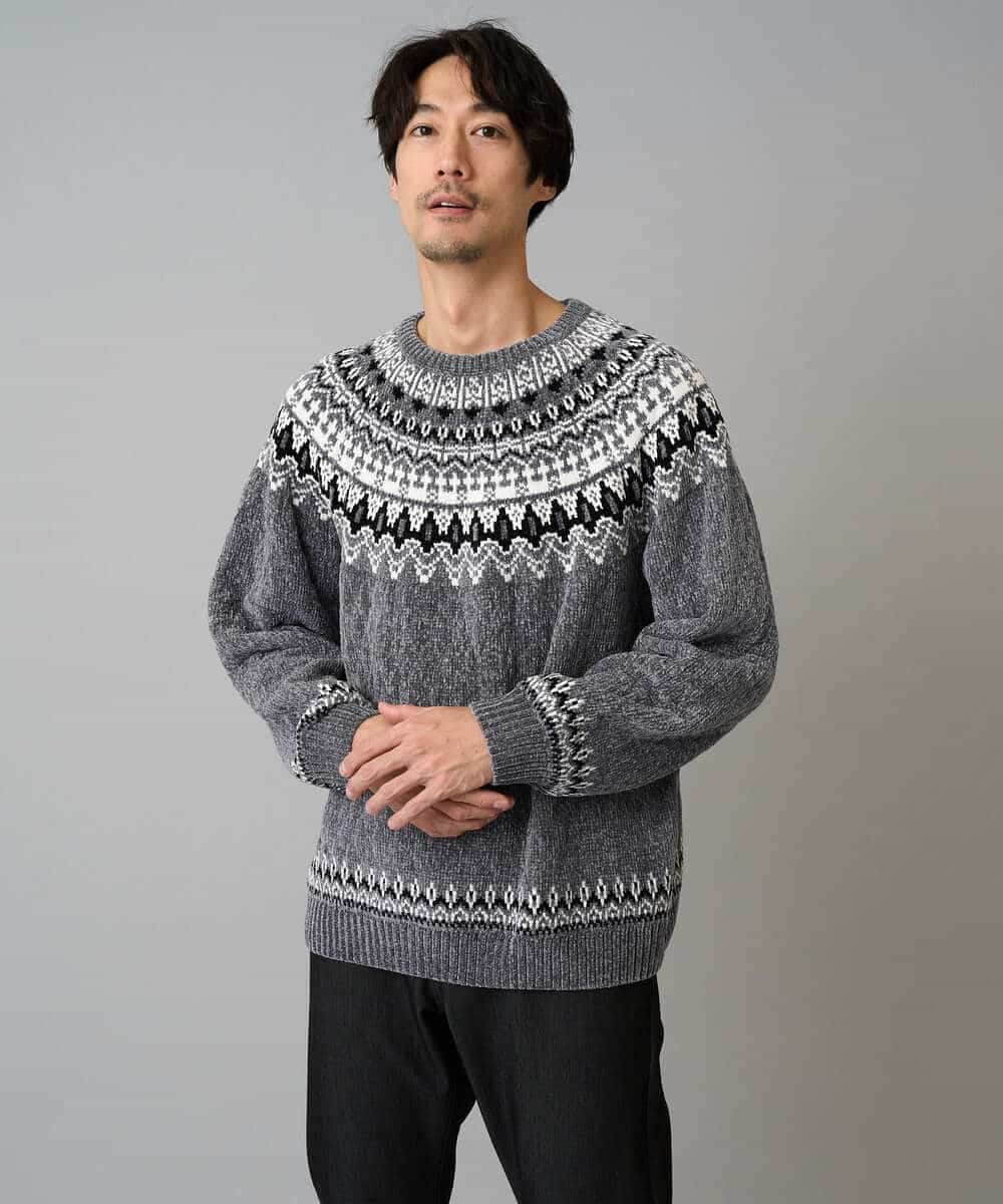 KHFAD24069 a.v.v MEN(アー・ヴェ・ヴェ) 【洗える】モール求心柄クルーネックニット ダークグレー