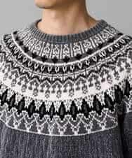 KHFAD24069 a.v.v MEN(アー・ヴェ・ヴェ) 【洗える】モール求心柄クルーネックニット ダークグレー