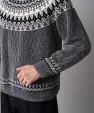 KHFAD24069 a.v.v MEN(アー・ヴェ・ヴェ) 【洗える】モール求心柄クルーネックニット ダークグレー