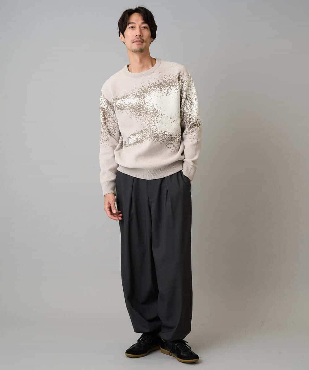 KHFAD25079 a.v.v MEN(アー・ヴェ・ヴェ) 【洗濯機で洗える】モールジャカードボカシ柄ニット グレー系