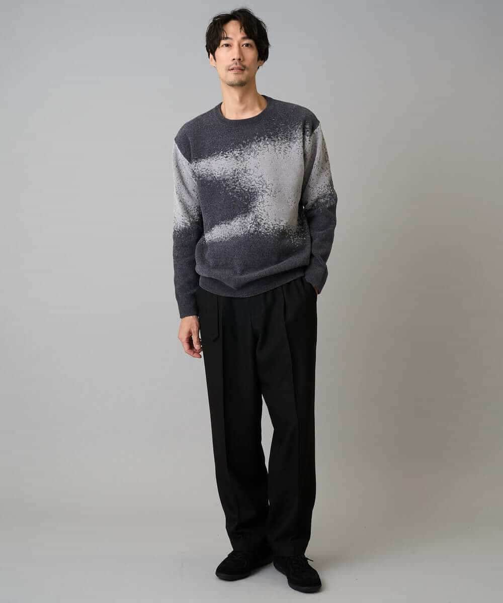 KHFAD25079 a.v.v MEN(アー・ヴェ・ヴェ) 【洗濯機で洗える】モールジャカードボカシ柄ニット グレー系