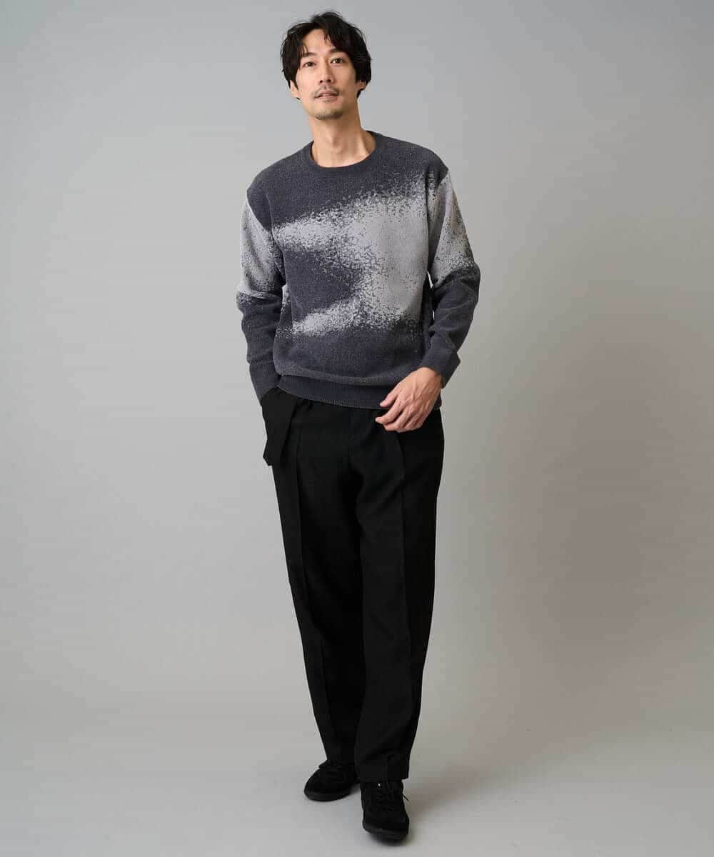 KHFAD25079 a.v.v MEN(アー・ヴェ・ヴェ) 【洗濯機で洗える】モールジャカードボカシ柄ニット グレー系