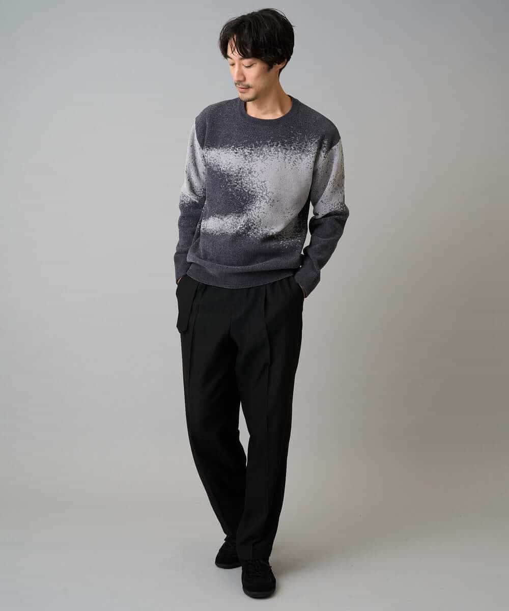 KHFAD25079 a.v.v MEN(アー・ヴェ・ヴェ) 【洗濯機で洗える】モールジャカードボカシ柄ニット グレー系