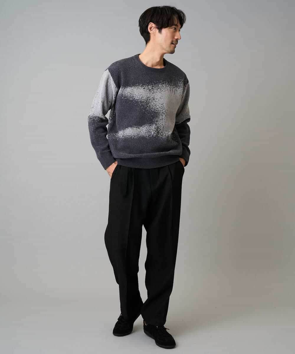 KHFAD25079 a.v.v MEN(アー・ヴェ・ヴェ) 【洗濯機で洗える】モールジャカードボカシ柄ニット グレー系