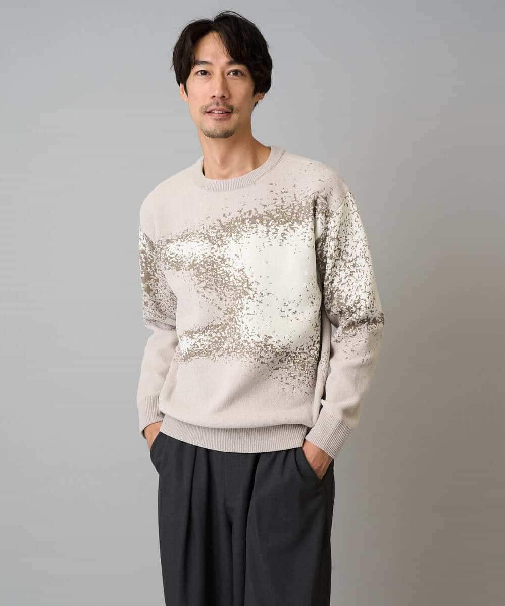 KHFAD25079 a.v.v MEN(アー・ヴェ・ヴェ) 【洗濯機で洗える】モールジャカードボカシ柄ニット グレー系