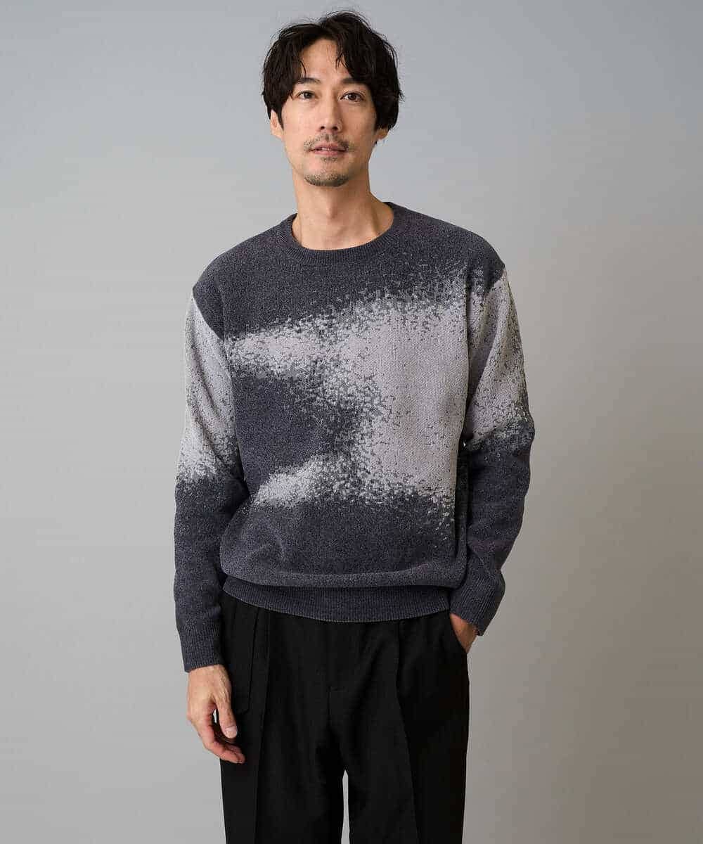 KHFAD25079 a.v.v MEN(アー・ヴェ・ヴェ) 【洗濯機で洗える】モールジャカードボカシ柄ニット グレー系