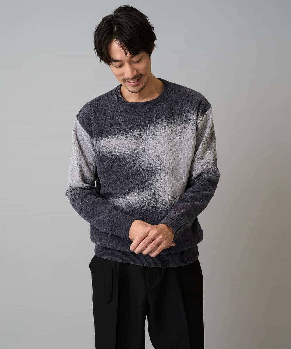 KHFAD25079 a.v.v MEN(アー・ヴェ・ヴェ) 【洗濯機で洗える】モールジャカードボカシ柄ニット グレー系
